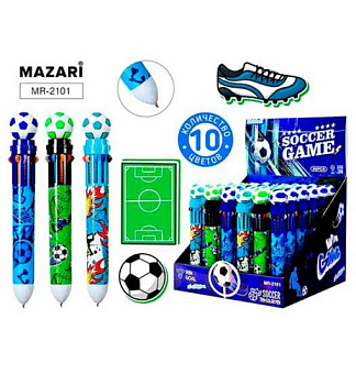 Ручка авт. шар.10-ти цв. MAZARI "Win goal" MR-2101 цв.пласт.корп.,0,7мм,карт.диспл.