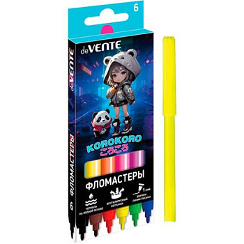 Фломастеры  6цв. deVENTE "Korokoro" 5080530 вент.колп.,к/к/подвес