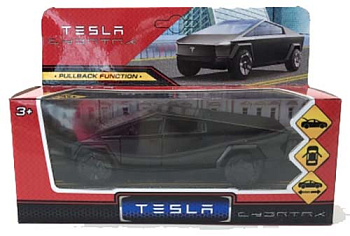 Машина Технопарк металл. Tesla Cybertruck глянц.черный (13,7см) дв,инер,в/к CYBE