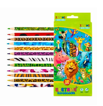 Карандаши 12цв. ZOOMI "Джунгли" ZM507-12 шестигр.,заточ.,к/к,е/подвес