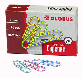 Скрепки 28мм 70шт. ГЛОБУС С28-70ПЗ зебра,цветные (4135600)