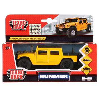 Машина Технопарк металл. Hummer H1 Pickup желтый (12см) откр.дв,в/к SB-18-09-H1-