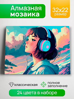 Алмазная мозаика квадратная (22х32см) с подр., с полн. заполн. (24цв) Мечтательная девушка НД-0834