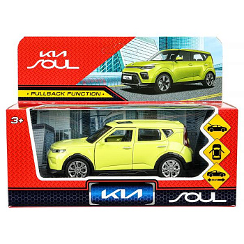Машина Технопарк металл. KIA soul (12см) двери, багаж., инерц, салатовый в/к SOUL-12-SD