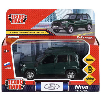 Машина Технопарк металл. Lada Niva travel темно-зеленый (12см) двери,инерц,в/к NIVATRAVEL-12-DKGR (7