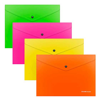 Папка-конверт на кнопке В5 EK "Glossy Neon" 50302 п/прозр.,пластик,асс.