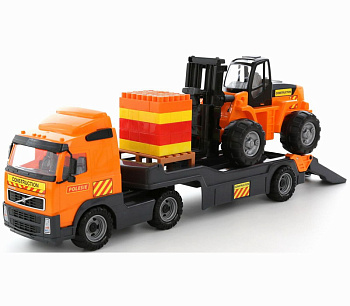 Автомобиль Volvo трейлер+автокар+конструктор Супер-Микс30эл (89,5х22х32см) в/сет