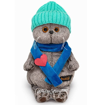Кот Басик (30см) в шапке и шарфе с сердечком Ks30-250