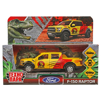 Машина Технопарк металл. FORD F150 RAPTOR динозавры (12см) двер, баг, ин, желтый в/к F150RAP-12DIN-Y