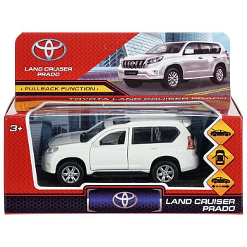 Машина Технопарк металл. TOYOTA PRADO (12см) двери, багаж, инерц, белый в/к PRADO-WH