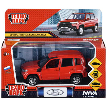 Машина Технопарк металл. LADA NIVA travel (12см) двери, инер,красный в/к NIVATRAVEL-12-RD-NW