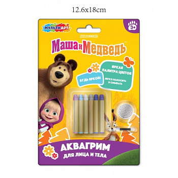 Аквагрим карандаши 6цв классика MultiArt Маша и Медведь FACEPAINT-127099