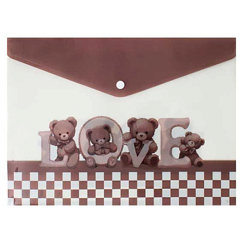 Папка-конверт на кнопке А4 КОКОС "Bear" 251300 непрозр.с рис.,пластик,150мкм