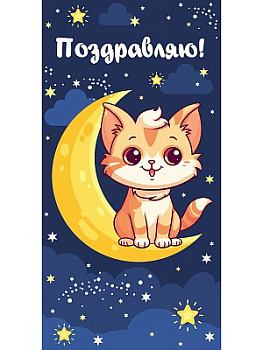 Конверт д/денег Поздравляю! (кошечка на месяце) 1-04-0445