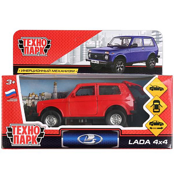 Машина Технопарк металл. Lada 4x4 красный (12см) откр.дв,инерц,в/к LADA4X4-RD